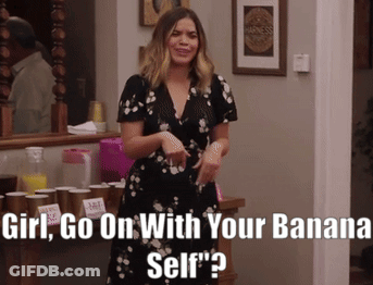 Woman In Black Dress Says Girl Go On With Your Banana Self Dancing GIF