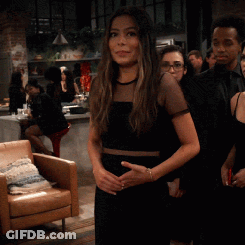 Woman In Black Dress Says Please Don't Hate Me GIF
