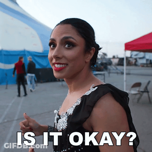 Woman In Black Dress Smiling Saying Is It Okay GIF