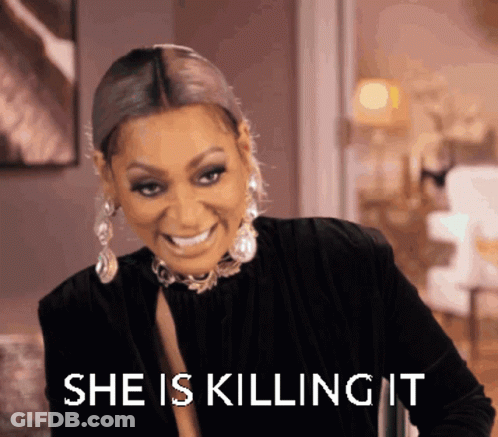 Woman In Black Dress Smiling She Is Killing It GIF