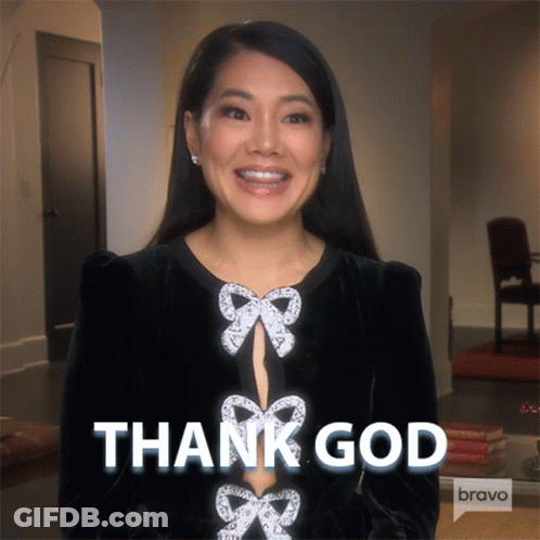 Woman In Black Dress Smiling Thank God GIF
