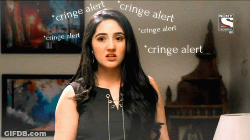 Woman In Black Dress Surrounded By Cringe Words GIF