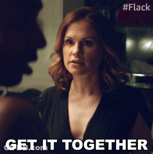 Woman In Black Dress Talking To Man Saying Get It Together GIF