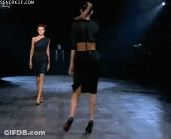 Woman In Black Dress Walking Runway Senorgif GIF