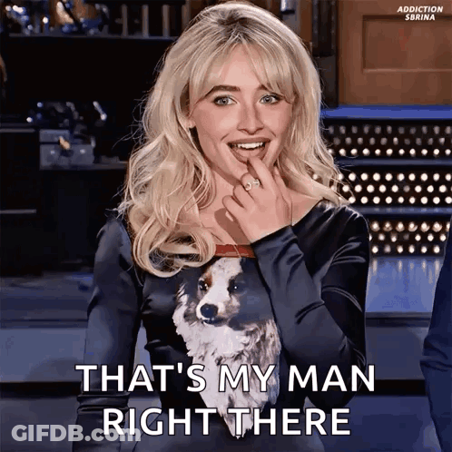 Woman In Black Dress With Dog Says That's My Man Right There GIF
