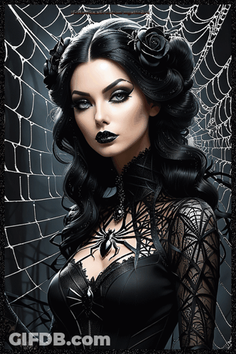 Woman In Black Dress With Rose GIF