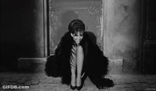 Woman In Black Fur Coat Sitting On Ground GIF