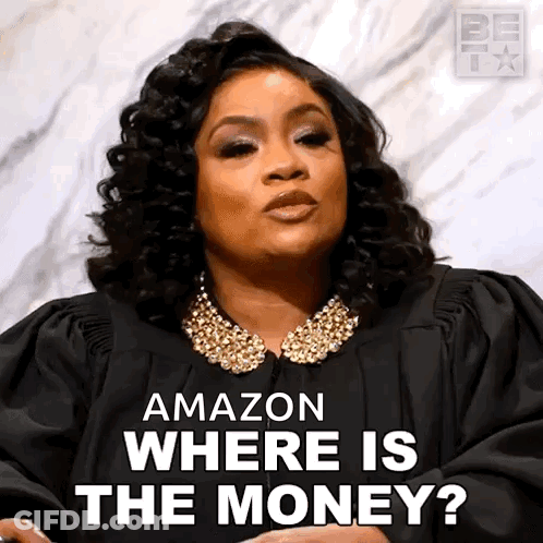 Woman In Black Gown Asking Where Is The Money On Amazon GIF