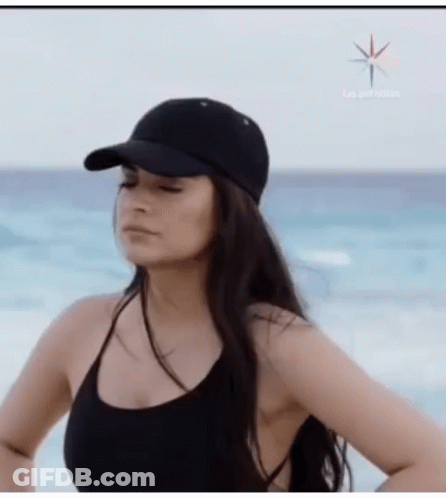 Woman In Black Hat And Black Swimsuit GIF