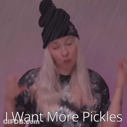 Woman In Black Hat And Tie-Dye Shirt Says I Want More Pickles GIF
