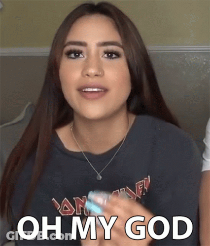 Woman In Black Iron Maiden Shirt Saying Oh My God GIF