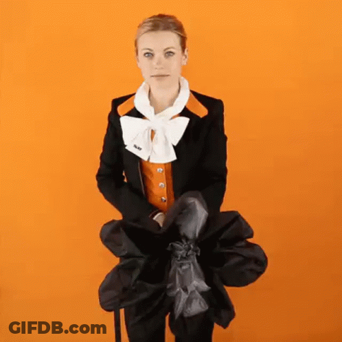 Woman In Black Jacket And Orange Vest Holding Bag GIF