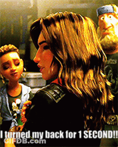 Woman In Black Jacket Says I Turned My Back For 1 Second GIF