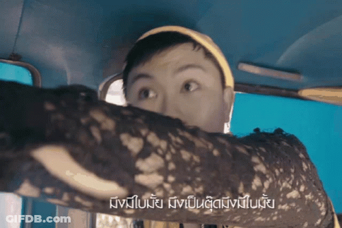 Woman In Black Lace Dress Looking Out Car Window With Foreign Caption GIF
