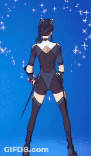 Woman In Black Outfit Dancing On Blue Background GIF