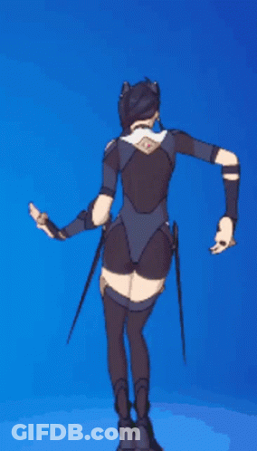 Woman In Black Outfit Dancing On Blue Background GIF