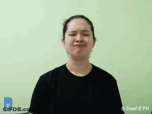 Woman In Black Shirt Making Funny Face With Deaf-E Ph Logo GIF
