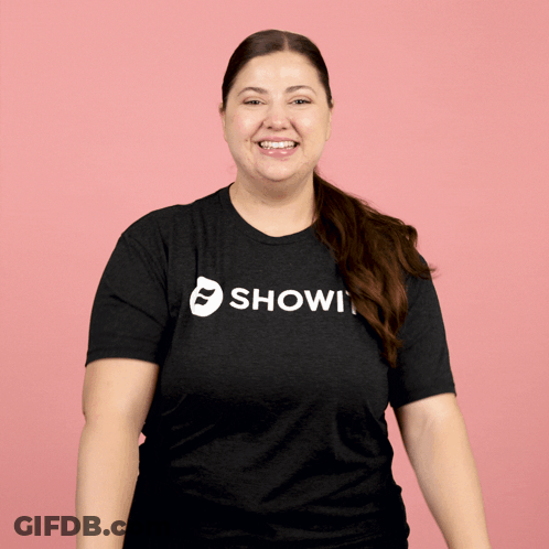 Woman In Black Shirt Saying Showi Smiling GIF