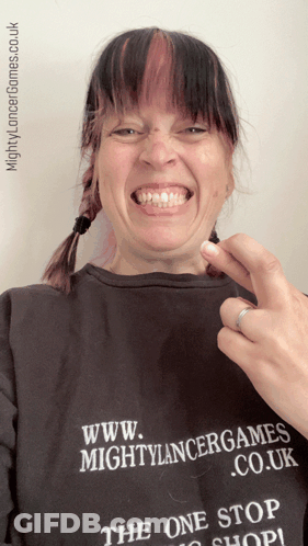 Woman In Black Shirt Saying Www.mightylancergames.co.uk GIF