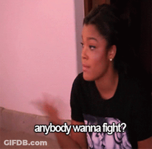 Woman In Black Shirt Says Anybody Wanna Fight GIF