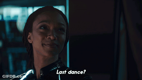 Woman In Black Suit Says Last Dance GIF