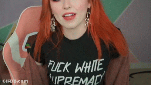 Woman In Black T-Shirt Saying Fuck White Supremacy GIF