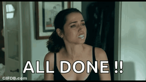 Woman In Black Tank Top Says All Done GIF