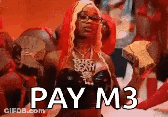 Woman In Black Top And Glasses Holding Money Saying Pay M3 GIF