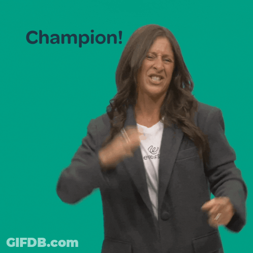 Woman In Blazer And White Shirt With Champion GIF
