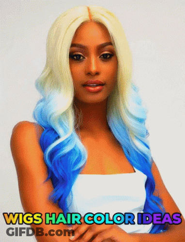 Woman In Blue And Blonde Wig Saying Wigs Hair Color Ideas GIF