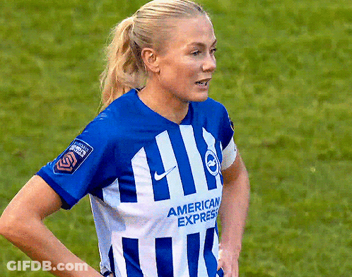 Woman In Blue And White American Express Shirt GIF