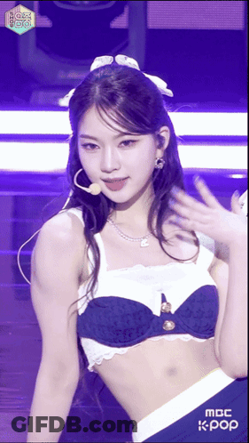 Woman In Blue And White Bra On Stage With MBC K-Pop GIF