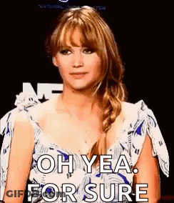 Woman In Blue And White Dress Saying Oh Yea For Sure GIF