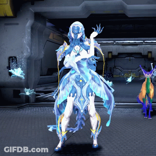 Woman In Blue And White Dress Standing In Hallway GIF