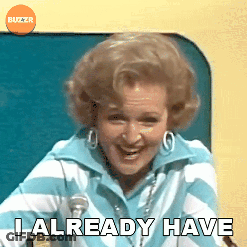Woman In Blue And White Striped Shirt Smiling Saying I Already Have GIF