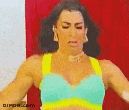 Woman In Blue And Yellow Bra And Choker GIF