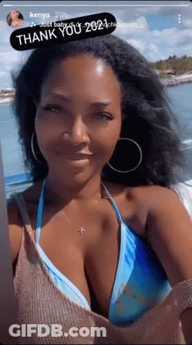 Woman In Blue Bikini Taking Selfie Saying Thank You 2021 GIF