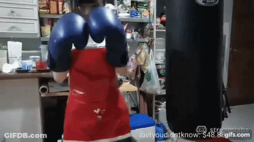 Woman In Blue Boxing Gloves GIF