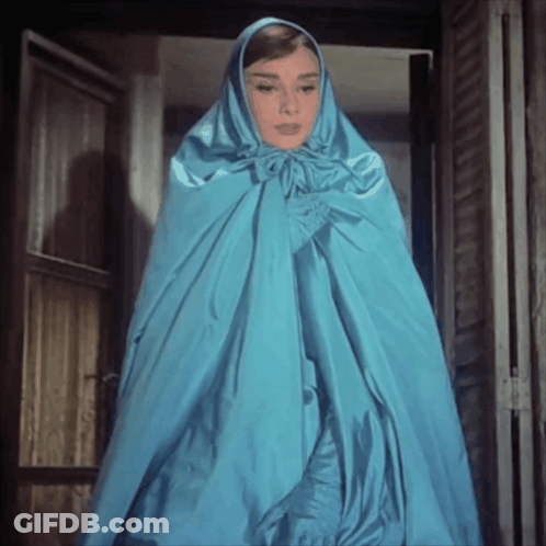 Woman In Blue Cape With Hood GIF