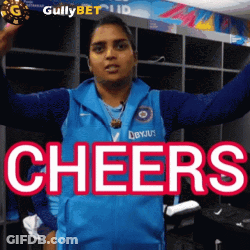 Woman In Blue Cheers Jacket GIF