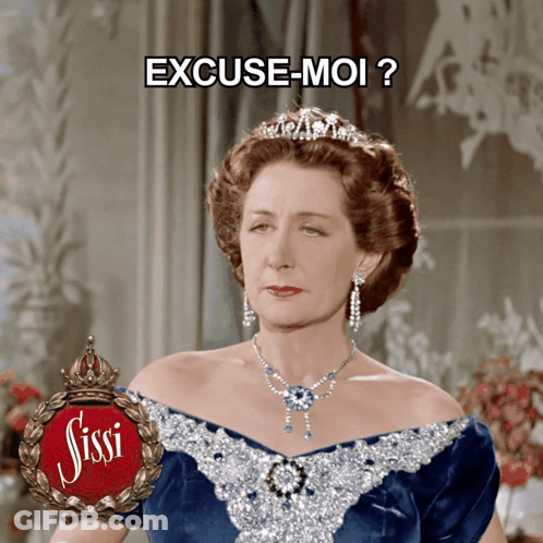 Woman In Blue Dress And Tiara Saying Excuse-Moi GIF