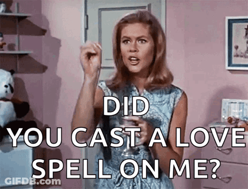 Woman In Blue Dress Asking About Love Spell GIF