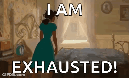 Woman In Blue Dress Exhausted Saying I Am Exhausted GIF