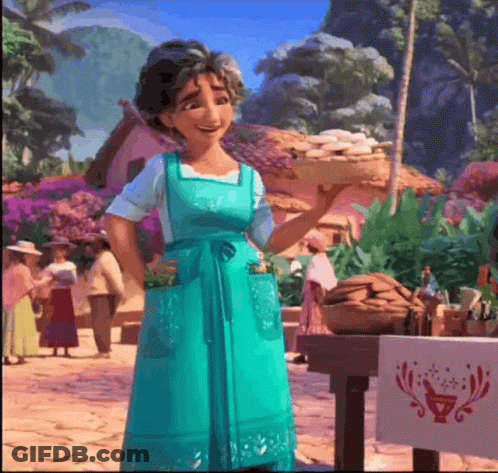 Woman In Blue Dress Holding Basket Of Food GIF