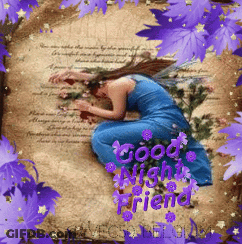 Woman In Blue Dress Laying On Paper Saying Good Night Friend GIF