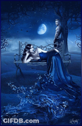 Woman In Blue Dress Lying On Bench GIF