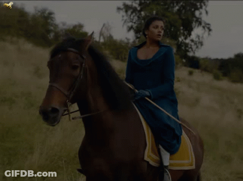 Woman In Blue Dress Riding Horse GIF