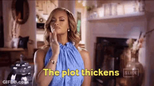 Woman In Blue Dress Saying The Plot Thickens GIF