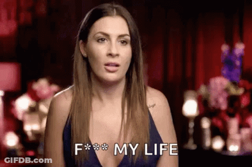 Woman In Blue Dress Says F My Life GIF