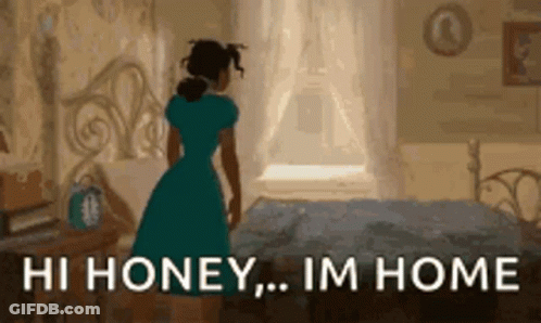 Woman In Blue Dress Says Hi Honey Im Home GIF
